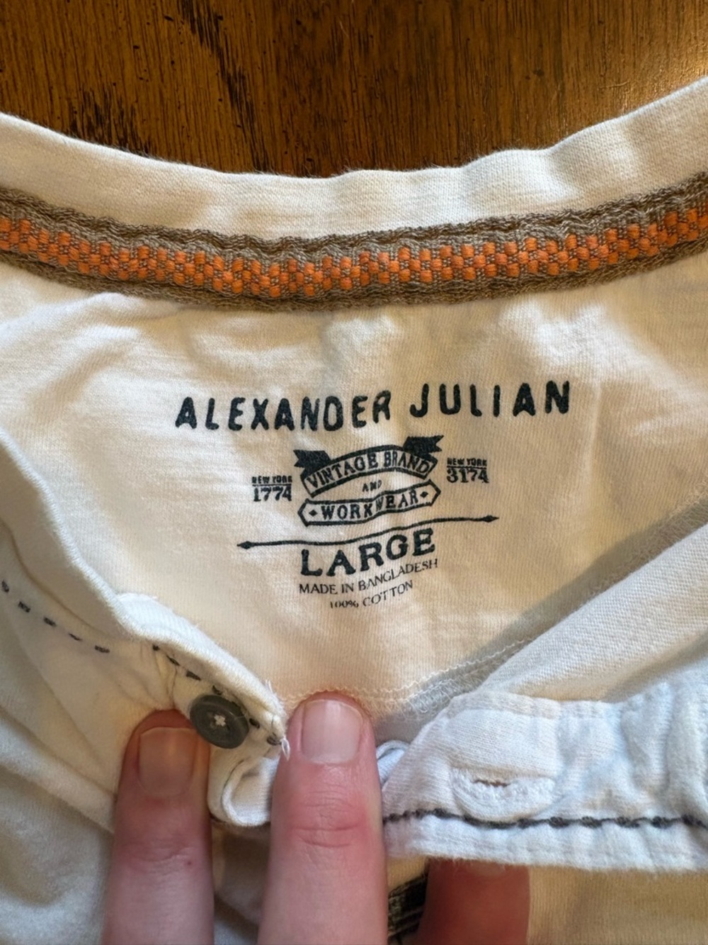 Alexander Julian White Short-Sleeve Henley Tee with Orange Trim - Picture 2 of 3